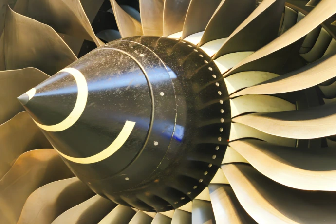 Close-up of a jet engine's fan blades